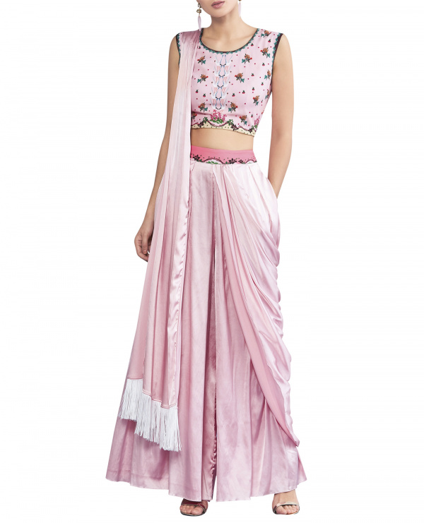 Sari Inspired Pants with Embroidered Top
