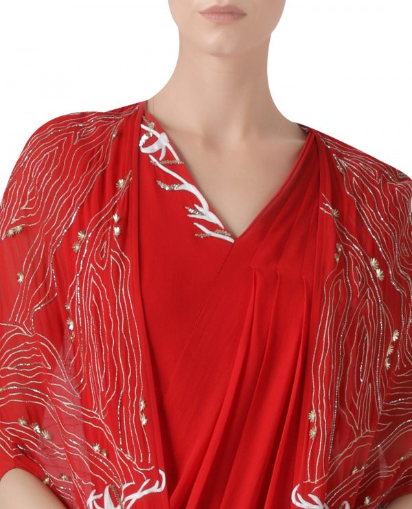 red-embroidered-pre-stitched-sari