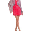 Attached Pleated Cape Jacket with Printed Dress