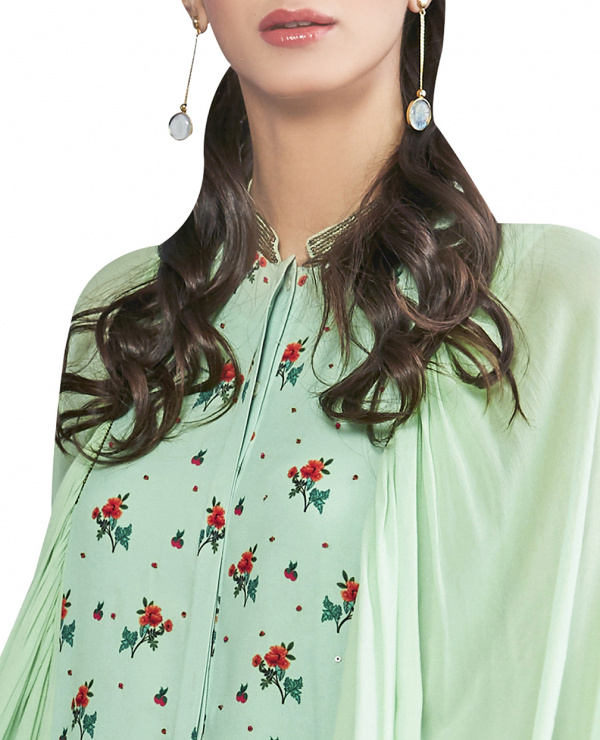 Embroidered Top with Draped Sleeves