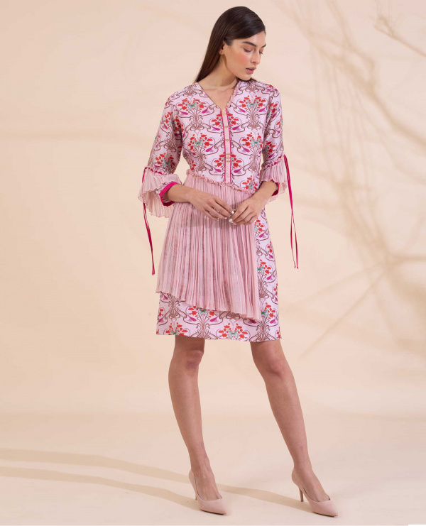 Floral Printed Dress with Pleats