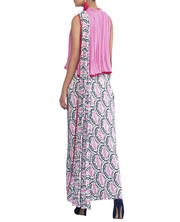 Pre Draped Embroidered Sari Dress