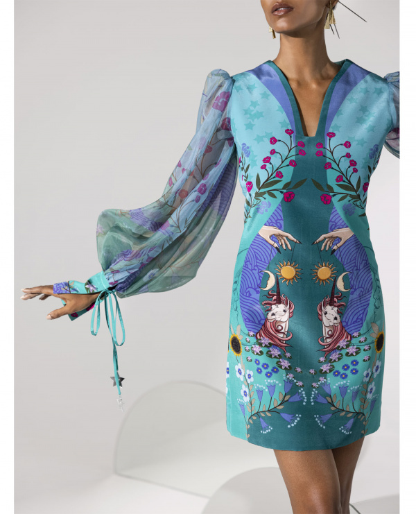 Printed Dress with Statement Sleeves